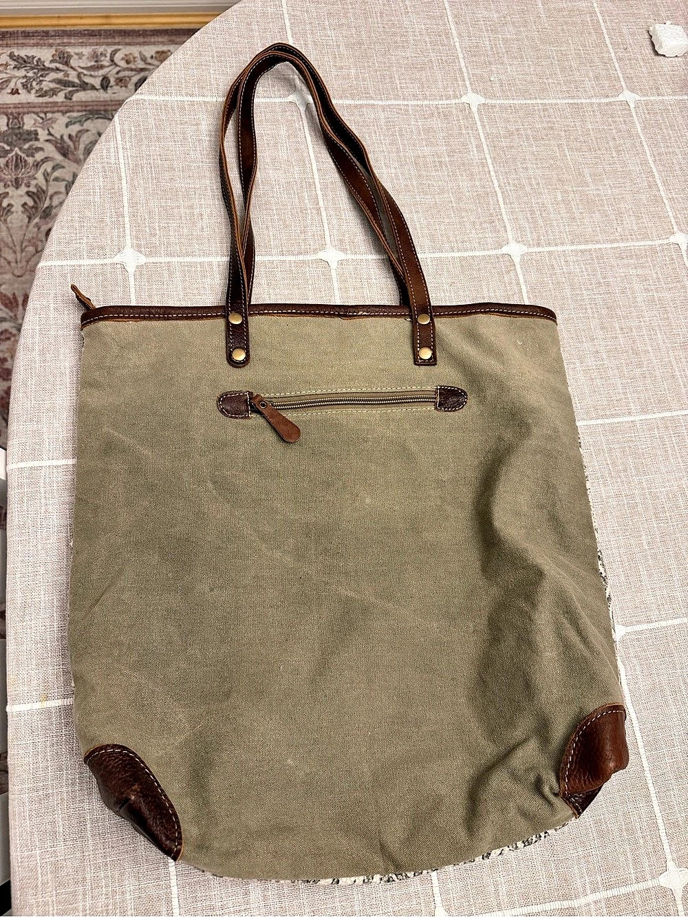 Myra Bag Leaf Print Canvas Tote Bag Brown & Green - Picture 2 of 4